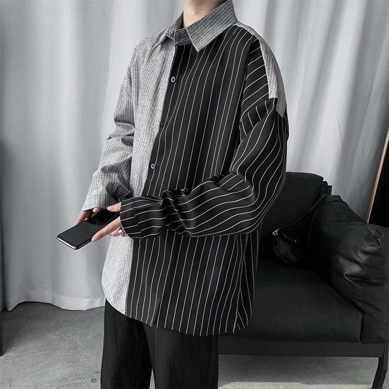 VSCO AESTHETIC STRIPED OVERSIZE MEN SHIRT - Cosmique Studio