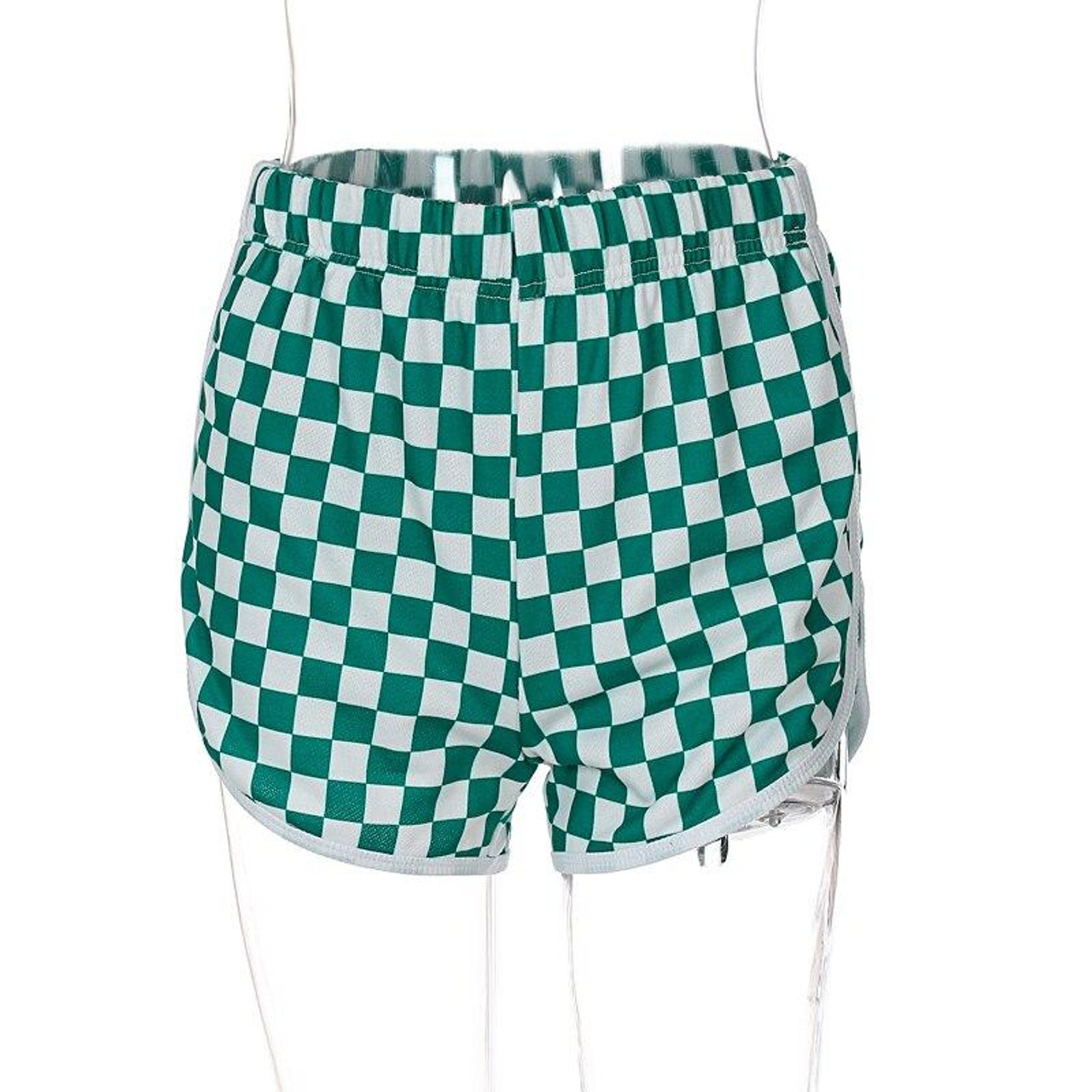 Y2K CHECKERED MINI GREEN SHORTS - Cosmique Studio