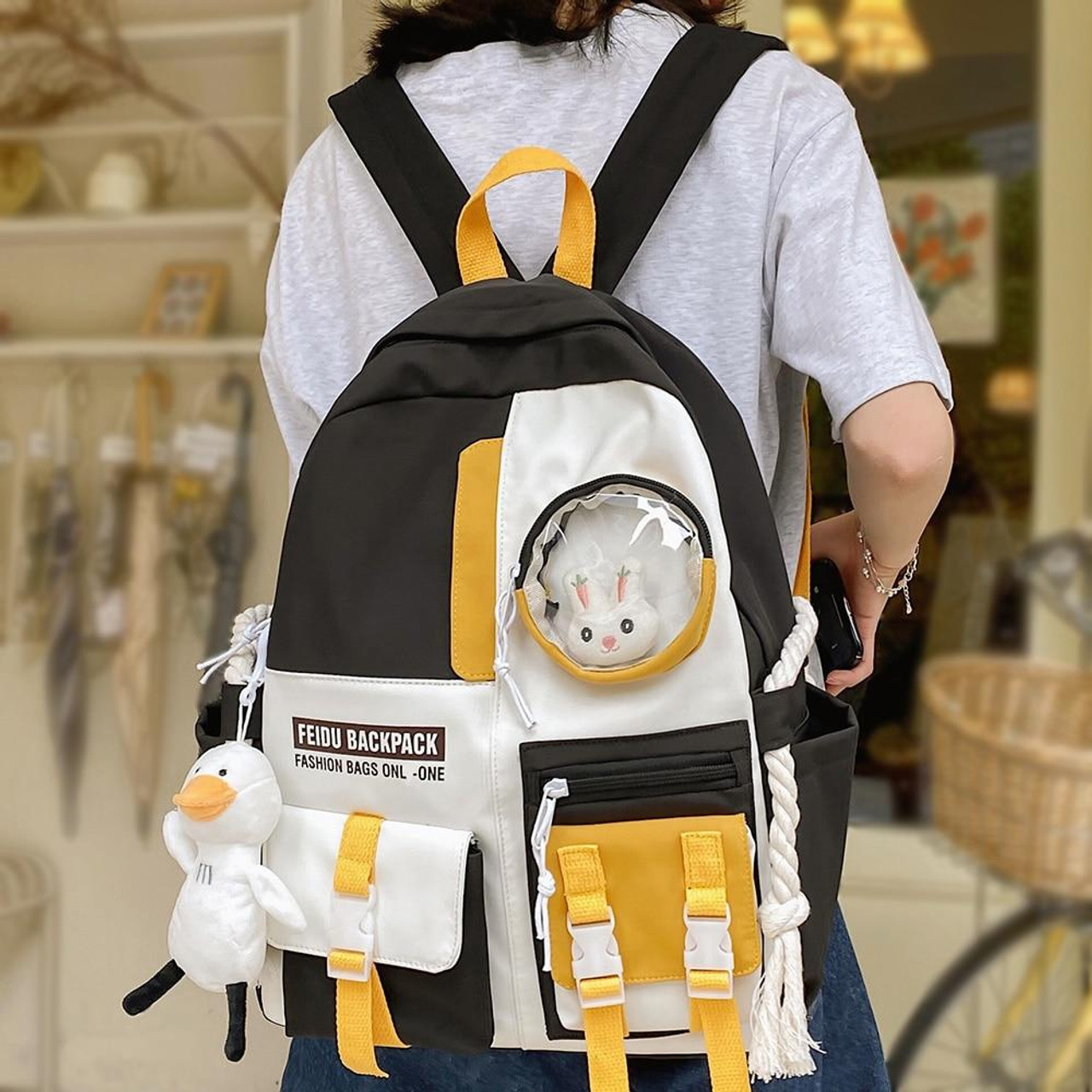 Kawaii Bunny And Duck Design School Backpack