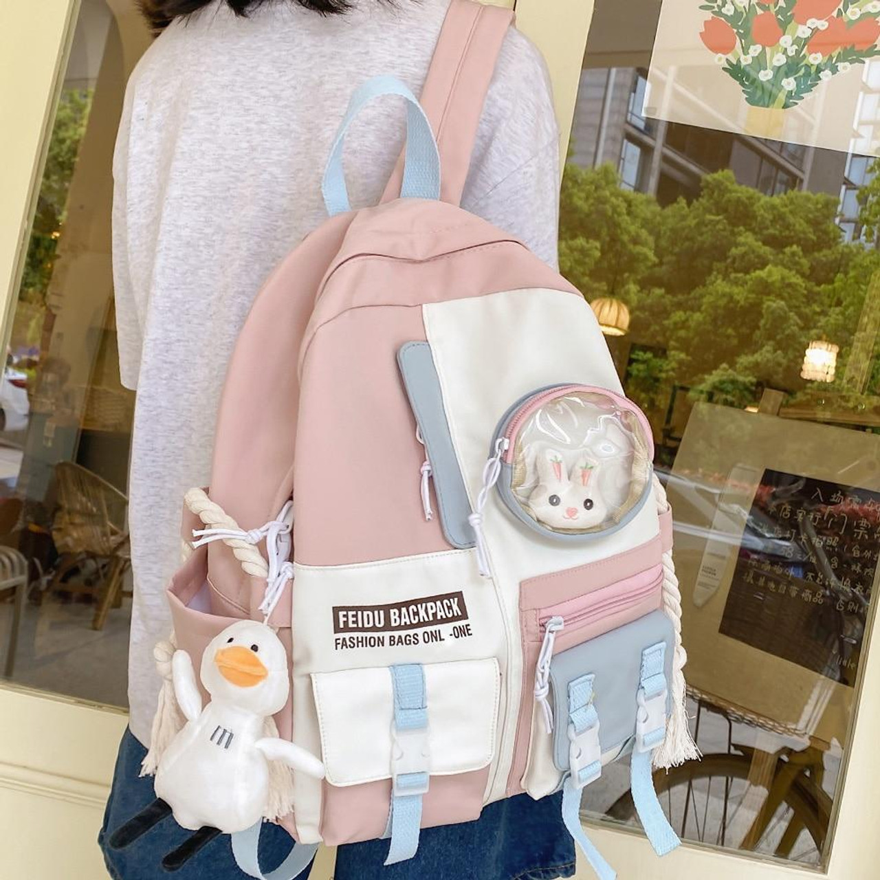 Kawaii Bunny And Duck Design School Backpack