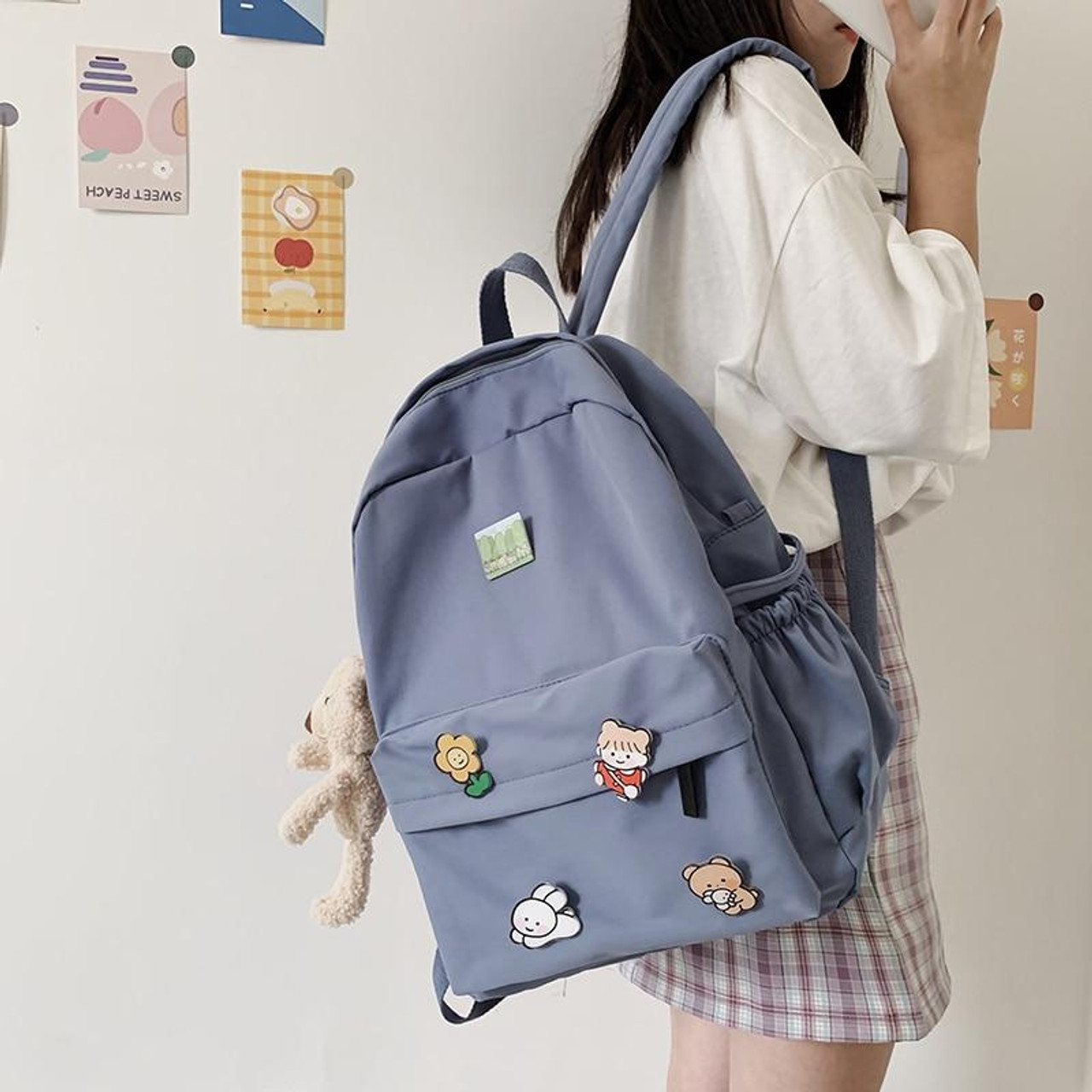 AESTHETIC SOLID COLOR CUTE BEAR BACKPACK - Cosmique Studio