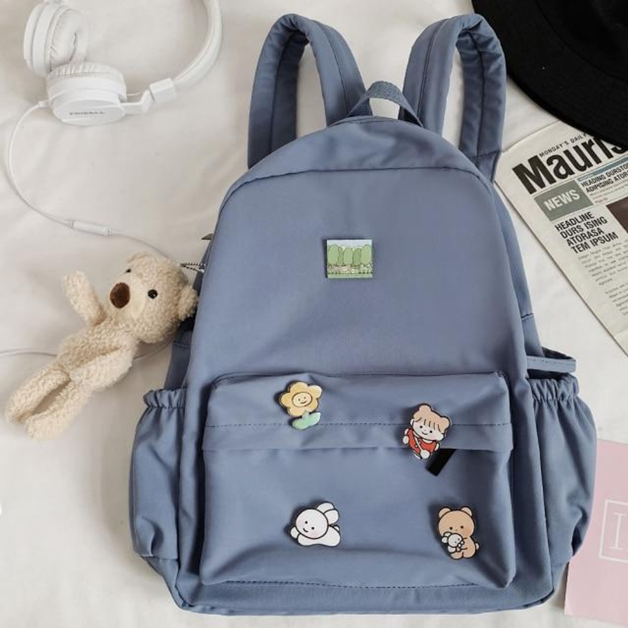 Aesthetic Solid Color Cute Bear Backpack