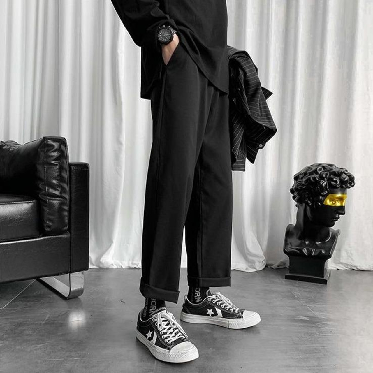 Dcepem Y2k Jeans Mens Aesthetic Baggy Hip Hop Pants Straight Leg Denim  Loose Goth Y2k Fashion Streetwear（Black1-S） at Amazon Men's Clothing store
