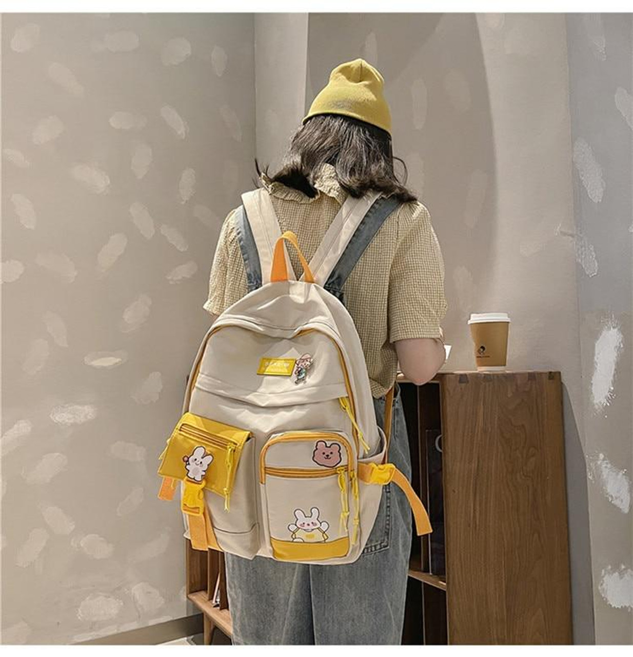 Simple Casual Canvas Backpack School Bag With Cute Badges Duck Pendant -  Bags & Luggage - Temu