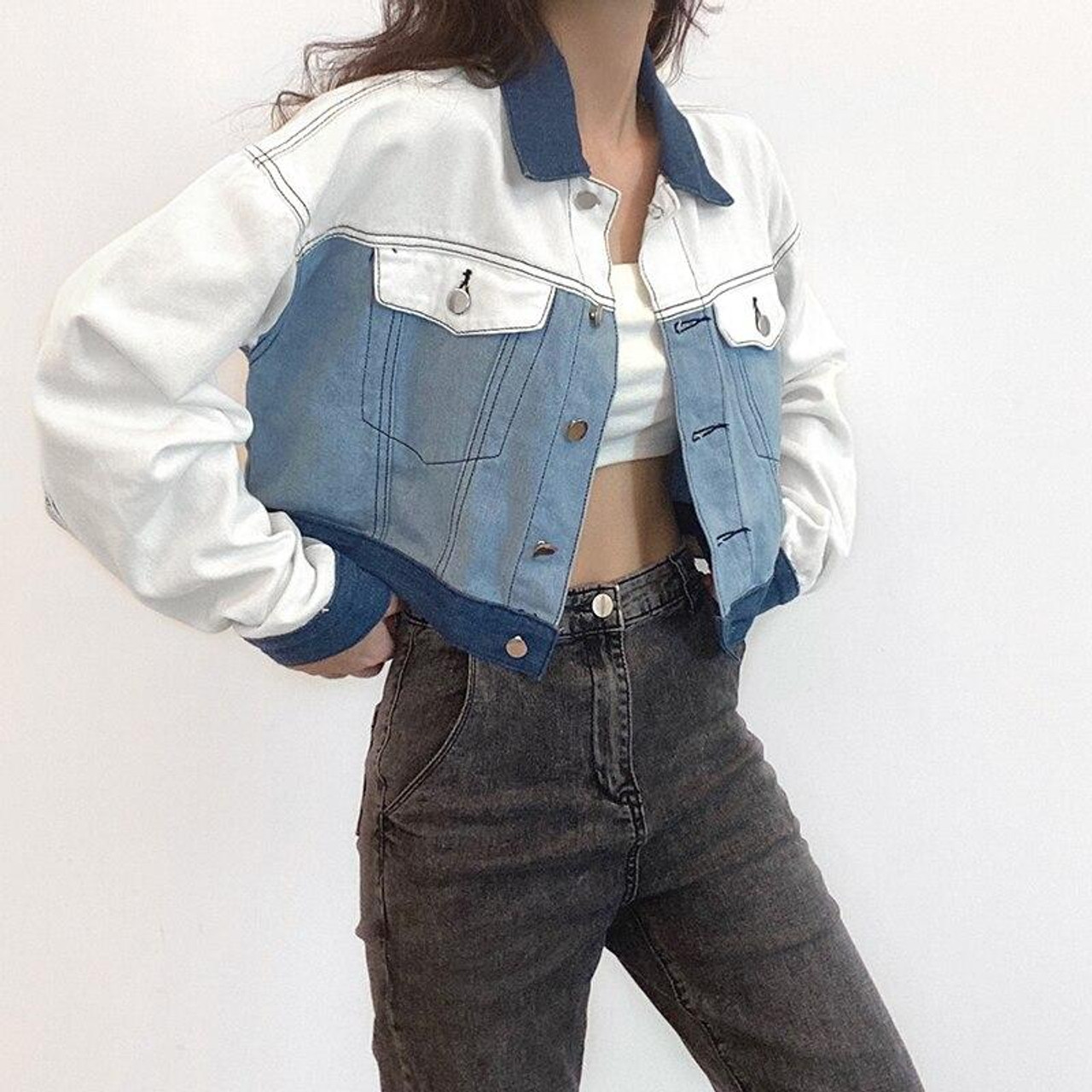 INDIE AESTHETIC DOUBLE POCKET COLLARED BLUE JEAN JACKET - Cosmique