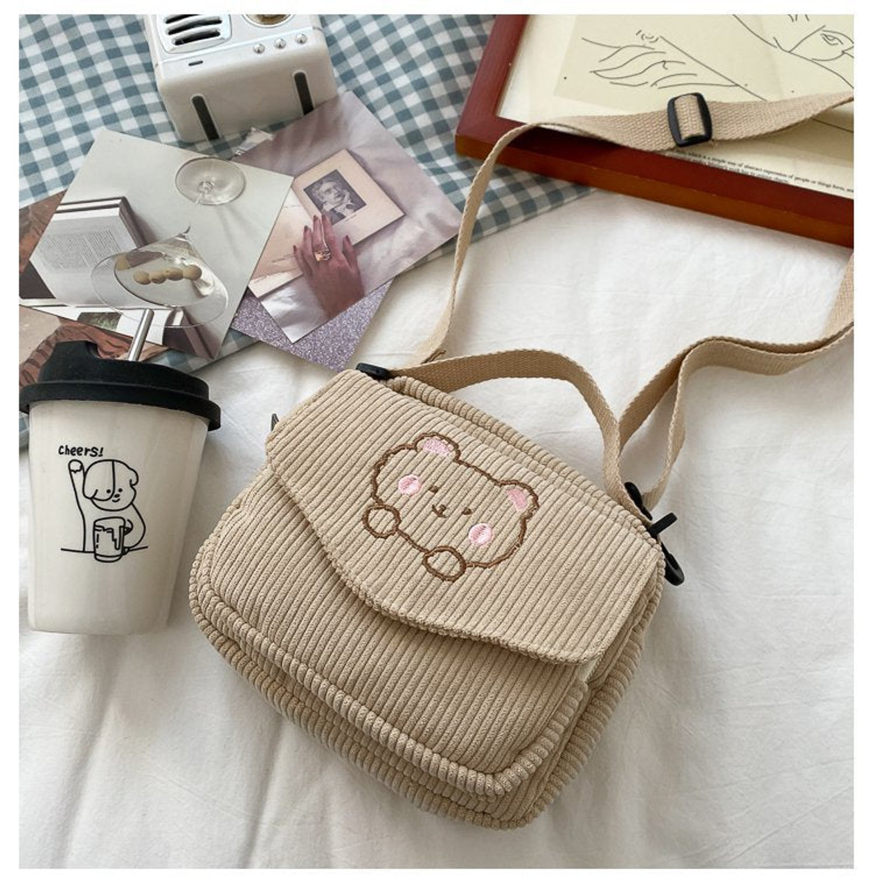 CUTE BEAR CORDUROY HAND AND SHOULDER BAG - Cosmique Studio