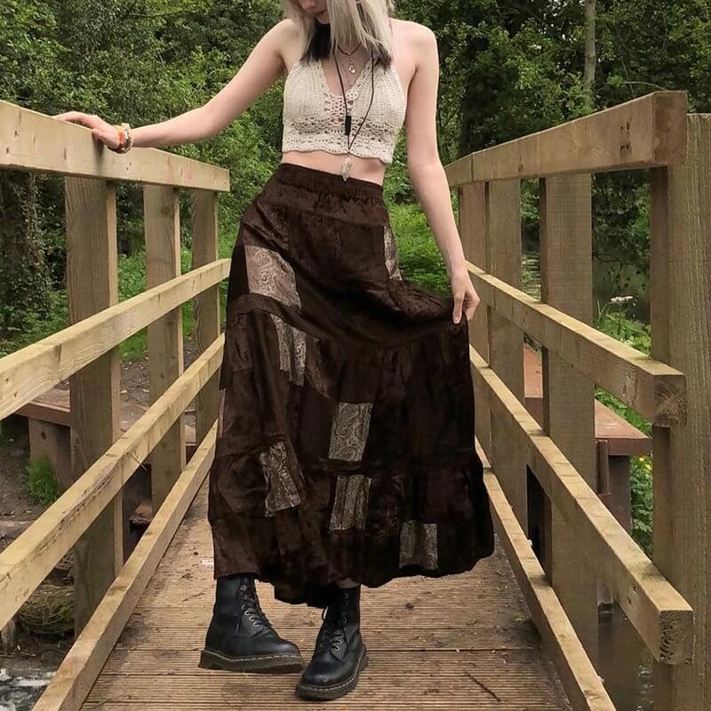 patchwork skirt outfit