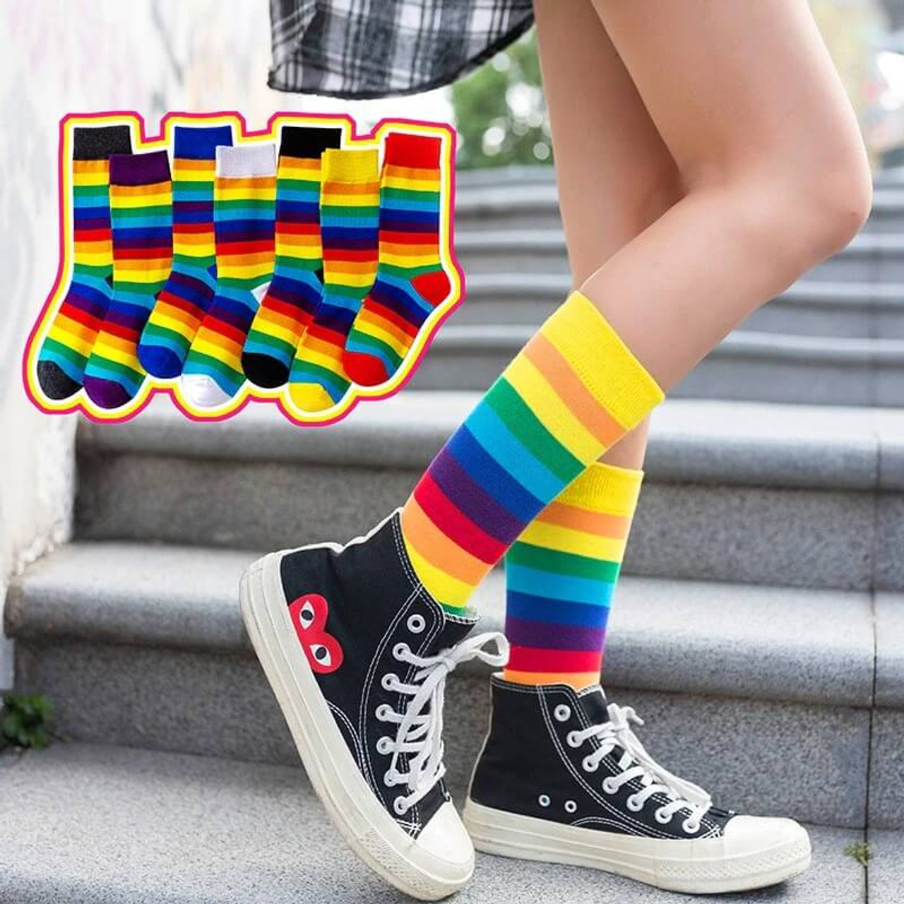Rainbow Stripes with Cambridge Blue - Socks – Curating Cambridge