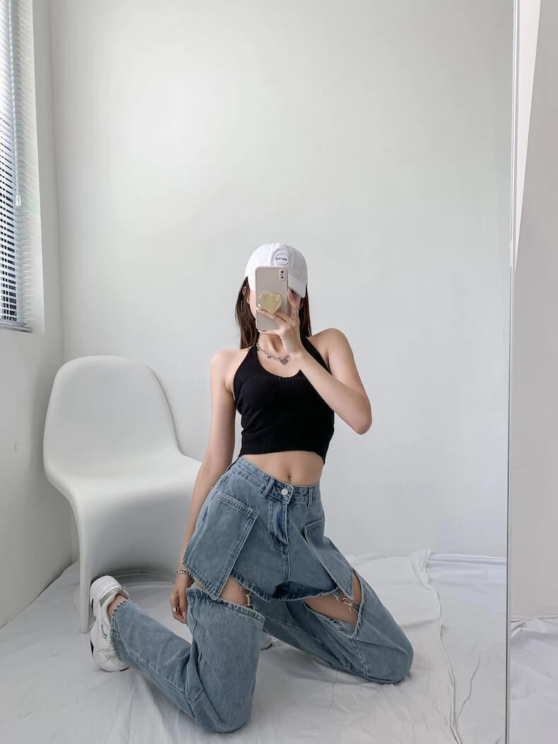Egirl Hollow-out Denim Pants - Cosmique 