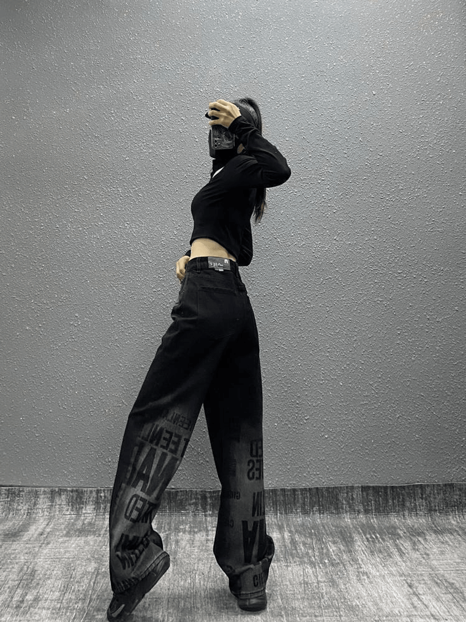 ★ DIAGONAL★ GRUNGE CUTTING DENIM PANTS black DA231PT06BK grunge-dark-loose-denim-