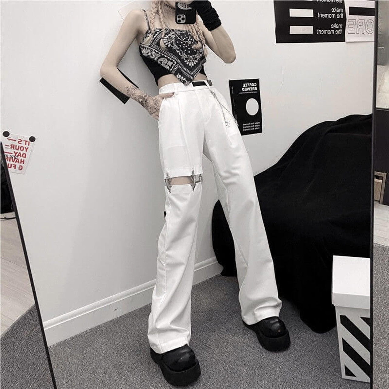 Edgy Style Hollow-Out Pants