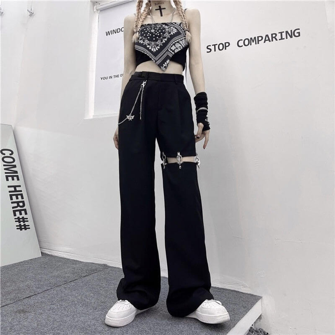 Edgy Style Hollow-Out Pants - Cosmique Studio