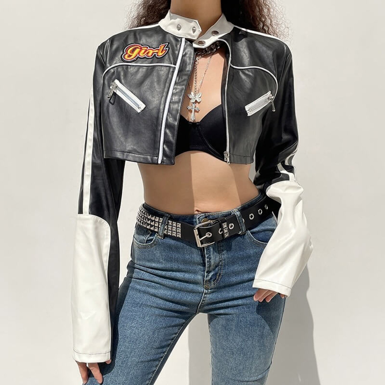 Grunge Biker Girl Crop Jacket - Cosmique Studio