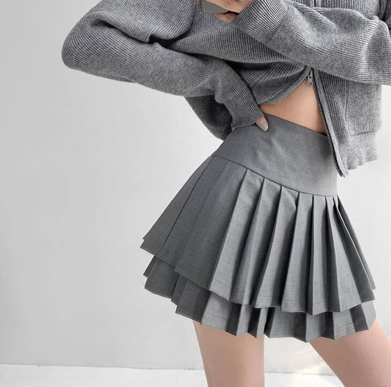 【2000archives x BIBI】PREPPY MINI SKIRT (CHARCOAL GREY) preppy-style-pleated-mini-