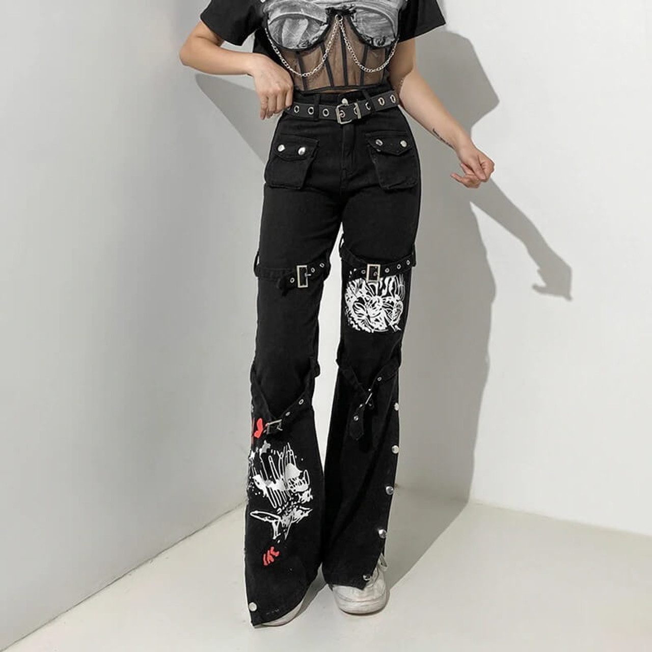 Egirl Ripped Chain Pants - Cosmique Studio