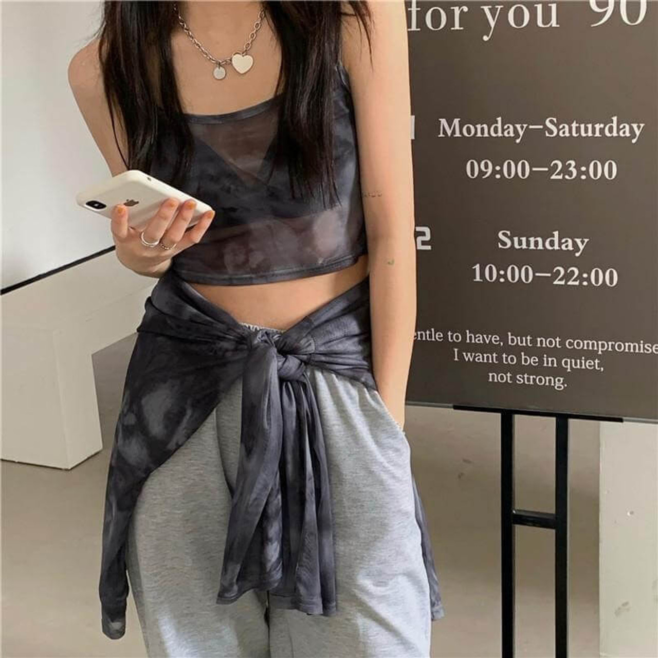 Fashion (Dark Grey)Duena Tie Dye Tank Top Summer Women Y2K Vintage