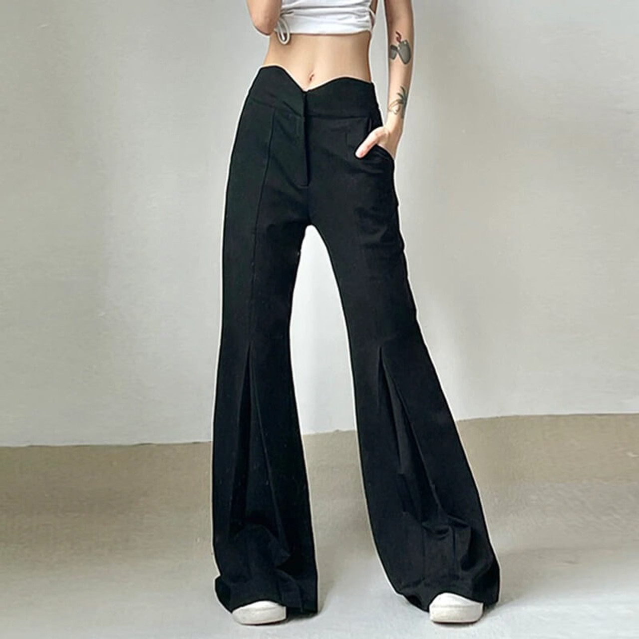 Korean Style] Black High Waist Casual Slim Fit Flare Pants – Ordicle