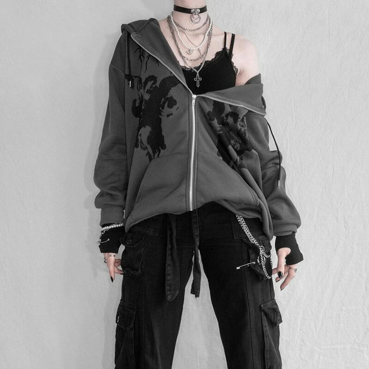 Grunge Angel Hooded Jacket - Cosmique Studio