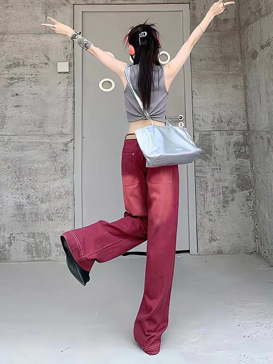 Y2K Bf Style Red Denim Pants