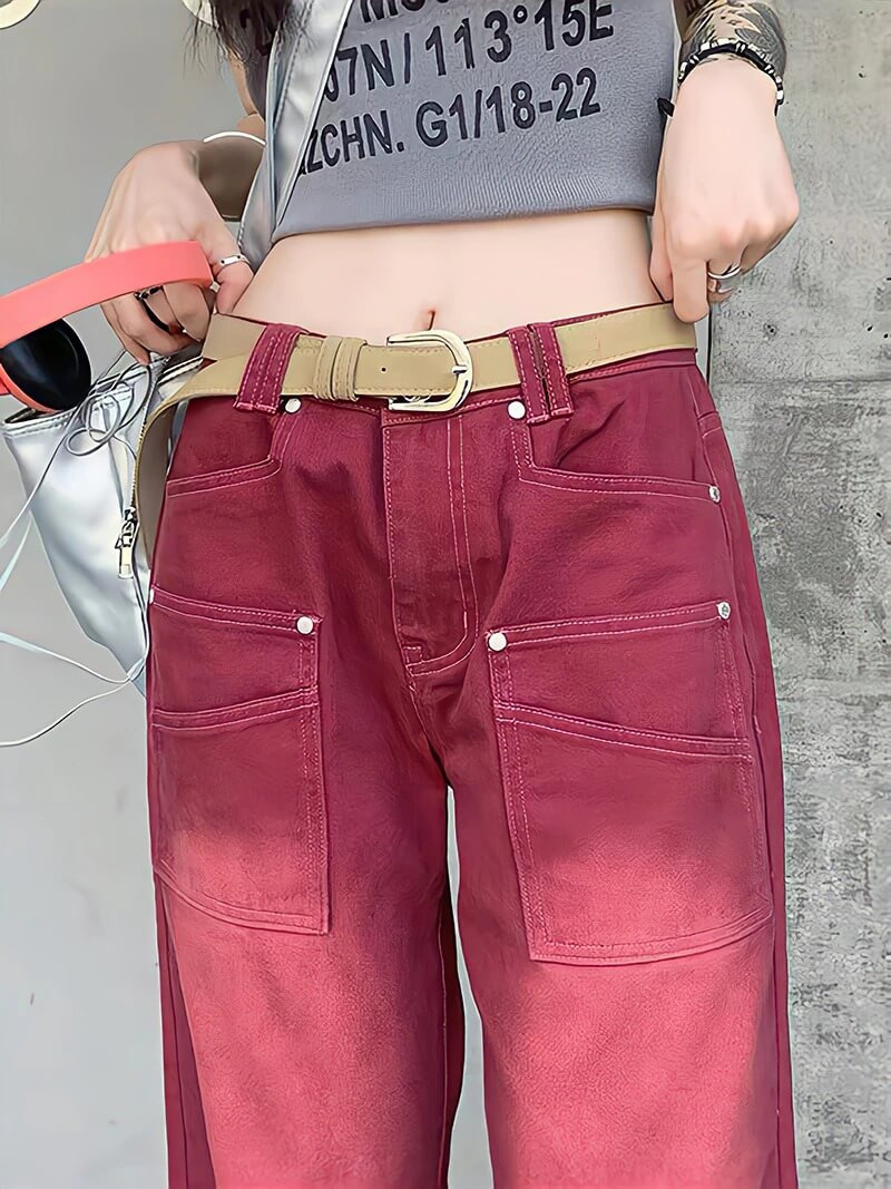 Y2k Bf Style Red Denim Pants - Cosmique Studio