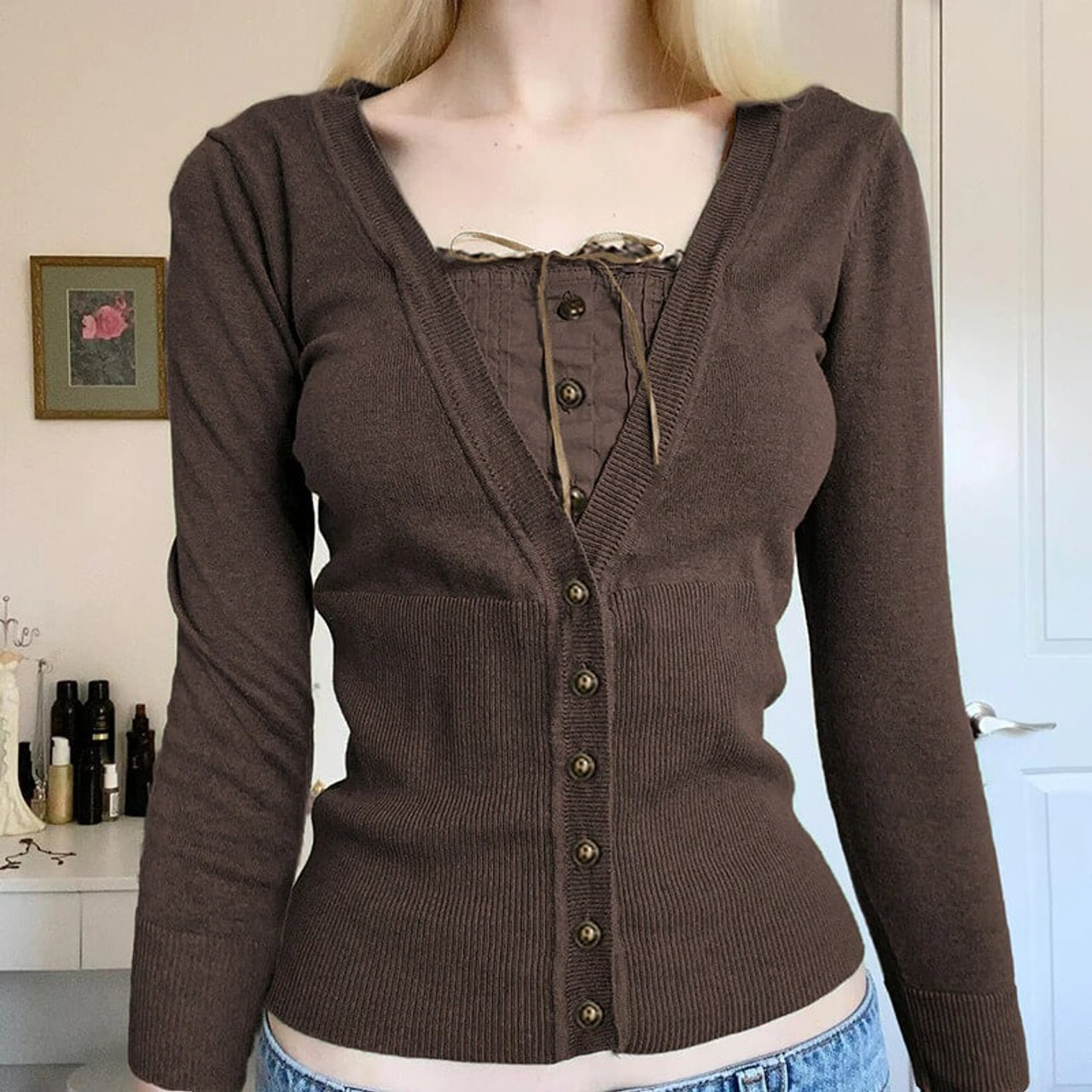 トップス kmrii cardigan Stradivarius matching set embroidered crop top and cardigan