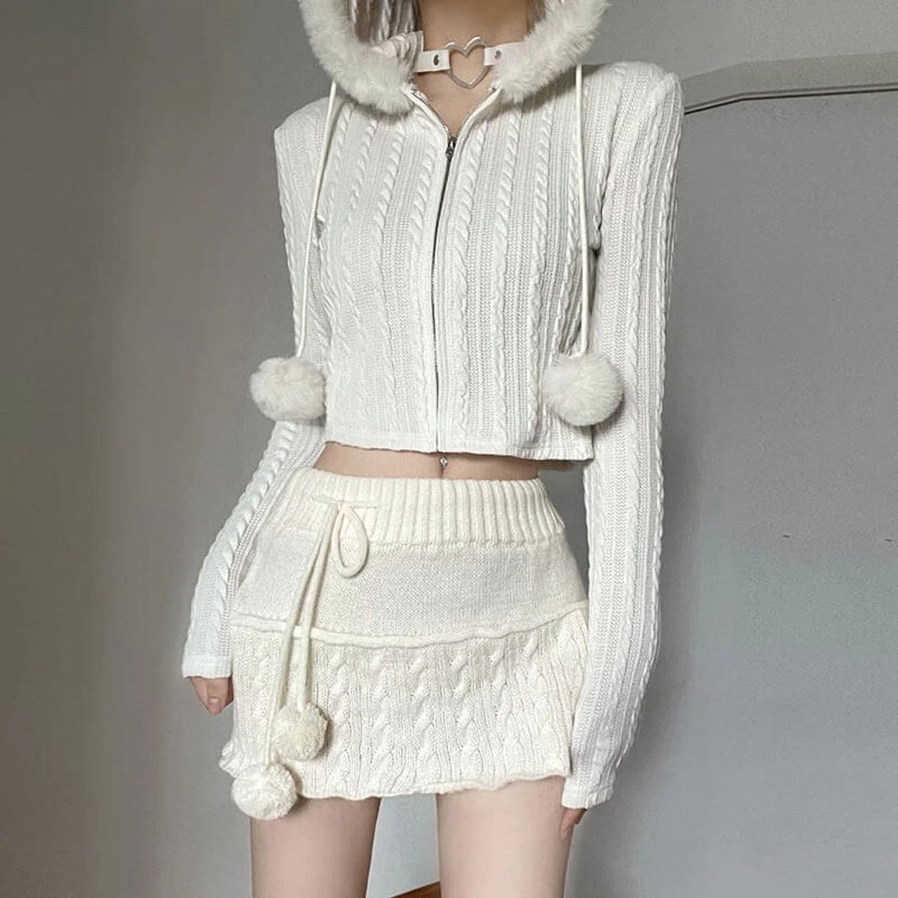 Coquette Hooded Zip-up Cardigan - Cosmique Studio