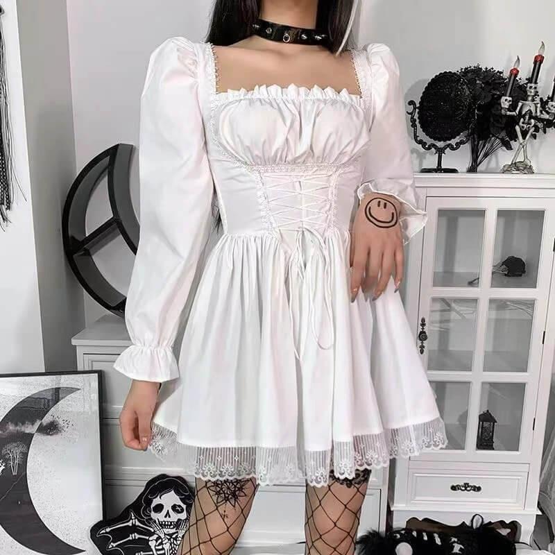 Gothic Lace-Up Mini Dress