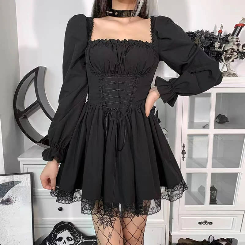 Gothic Lace-Up Mini Dress