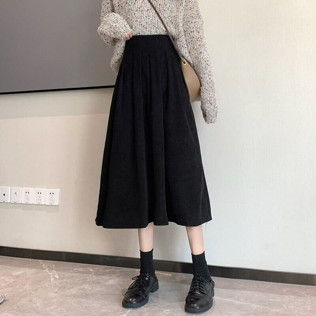 Dark Academia Corduroy Midi Skirt - Cosmique Studio