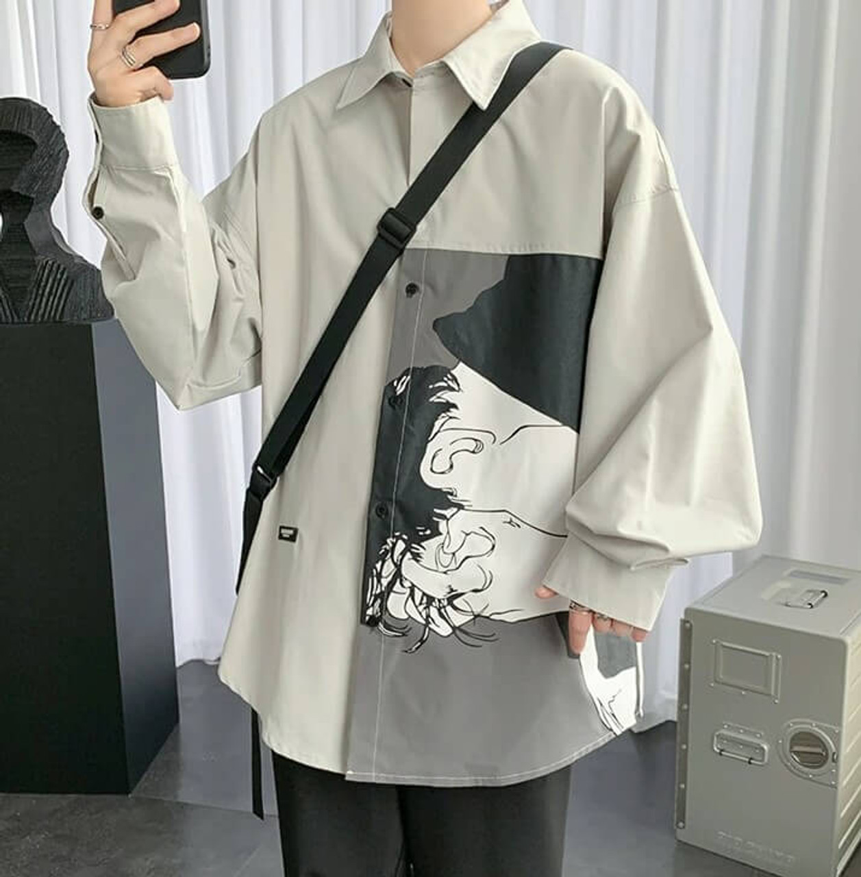 Korean Anime Print Men Shirt - Cosmique Studio