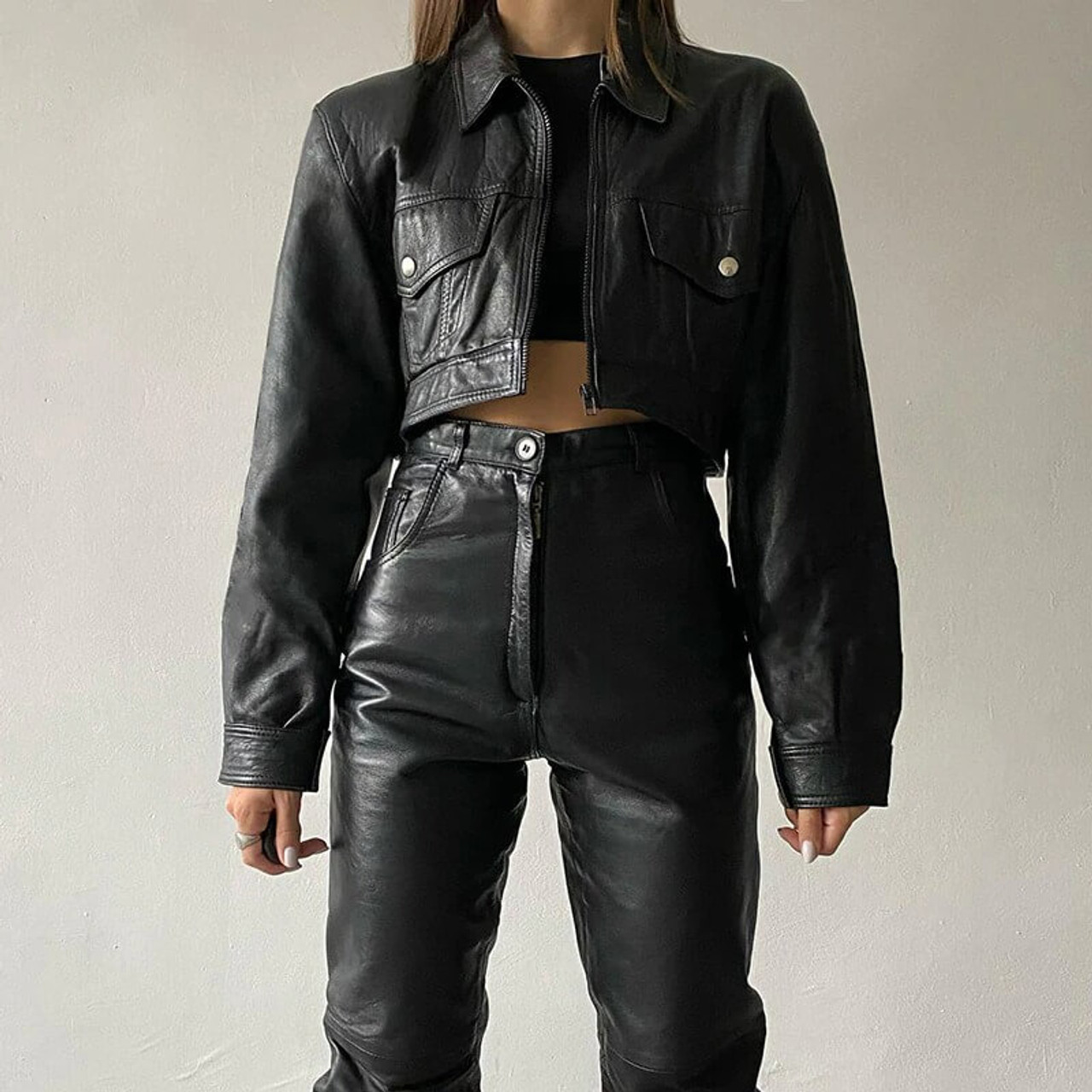 Grunge Pu Leather Crop Jacket - Cosmique Studio