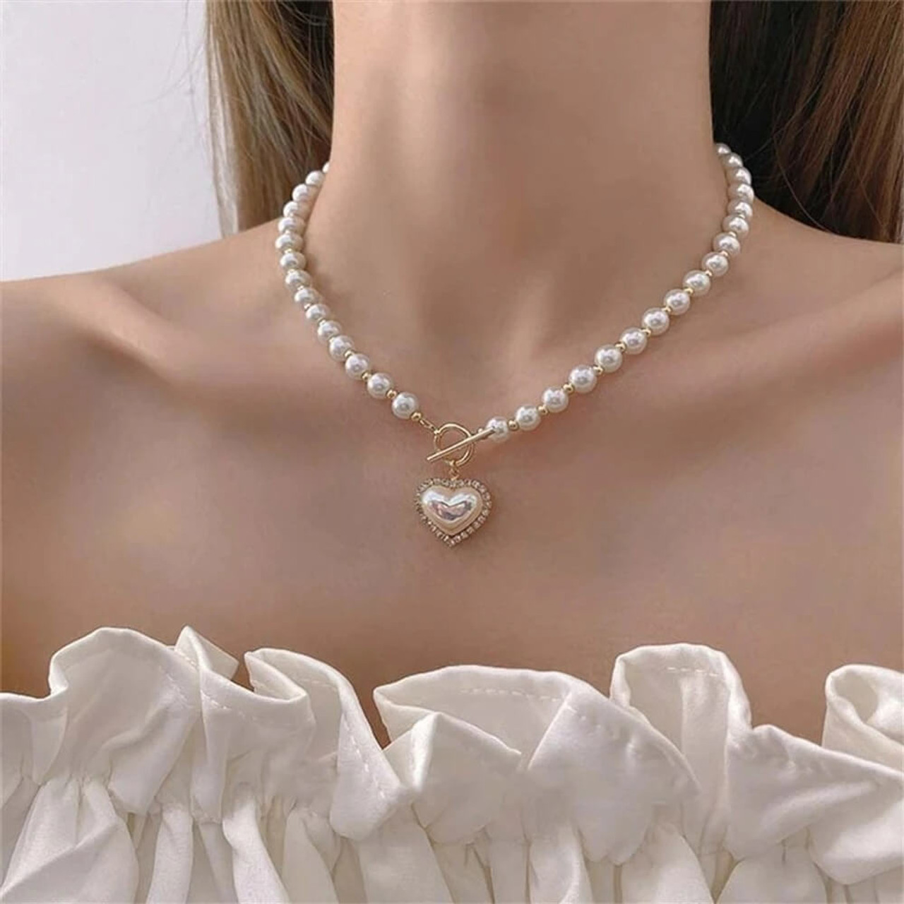  Gpurplebud Pearl Heart Necklace Choker - Coquette Necklace  Jewelry for Women Girls Adjustable Gold Plated Faux Pearl Necklaces Trendy  Gifts Daily Fashion : Clothing, Shoes & Jewelry