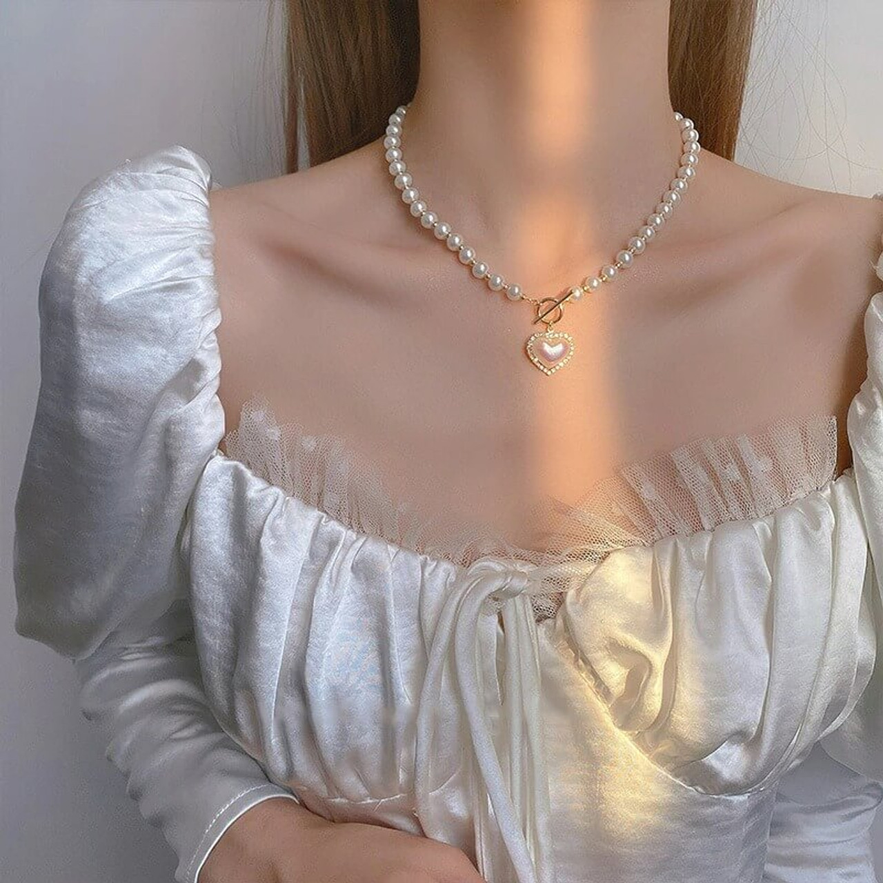 Coquette Pearl Ribbon Necklace - Cosmique Studio