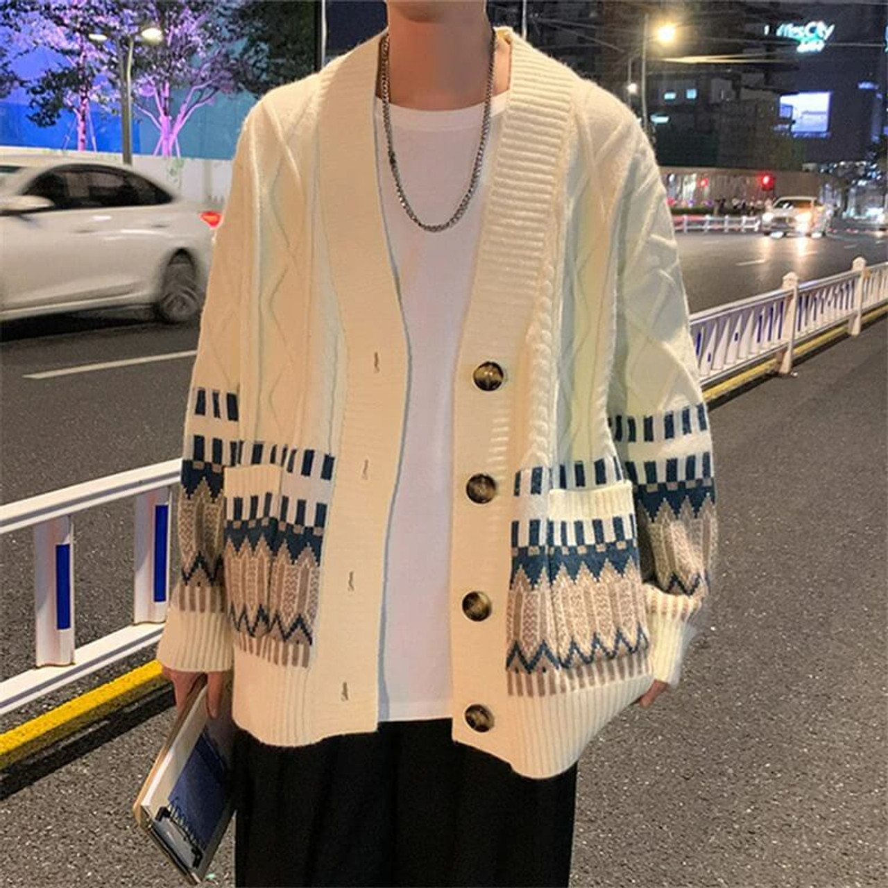 Vintage Knitted Men Cardigan - Cosmique Studio