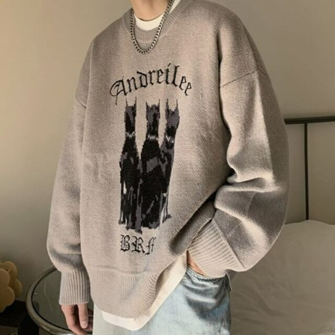 とっておきし新春福袋 DISTRESSED DOBERMANPRINTCREWNECK SWEATER