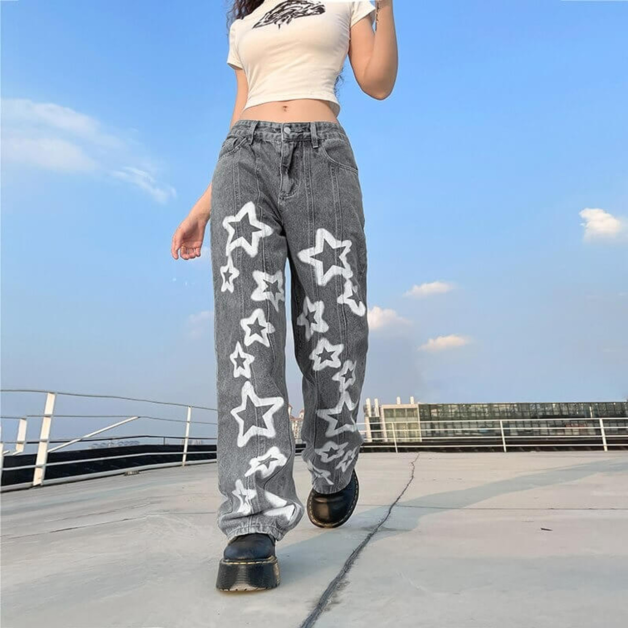 Y2k Stars Baggy Denim Pants - Cosmique Studio