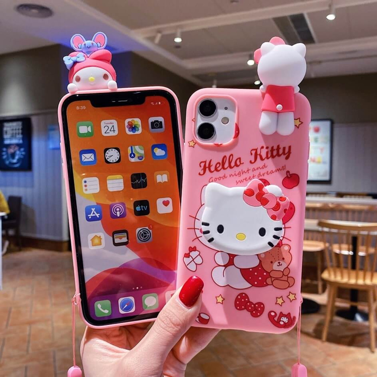 Melody And Hello Kitty Phone Case With Bracket And Holder Strap Rope