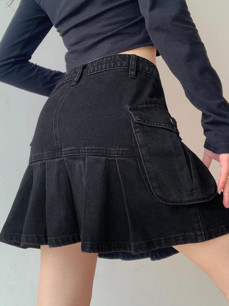 Y2k Pleated Denim Mini Skirt - Cosmique Studio