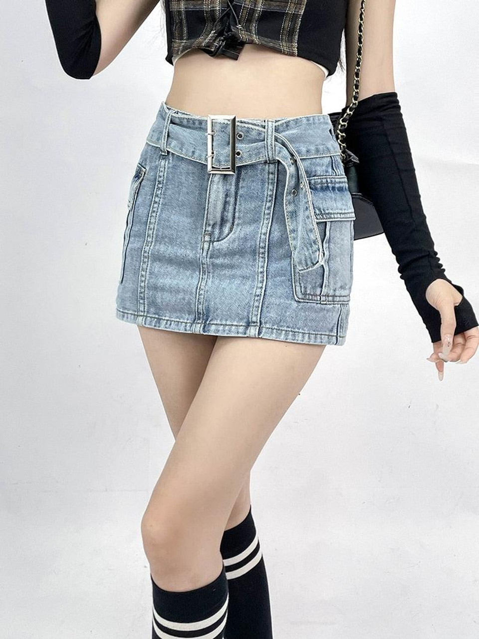 Cargo Jean Mini Shorts Skirt - Cosmique Studio