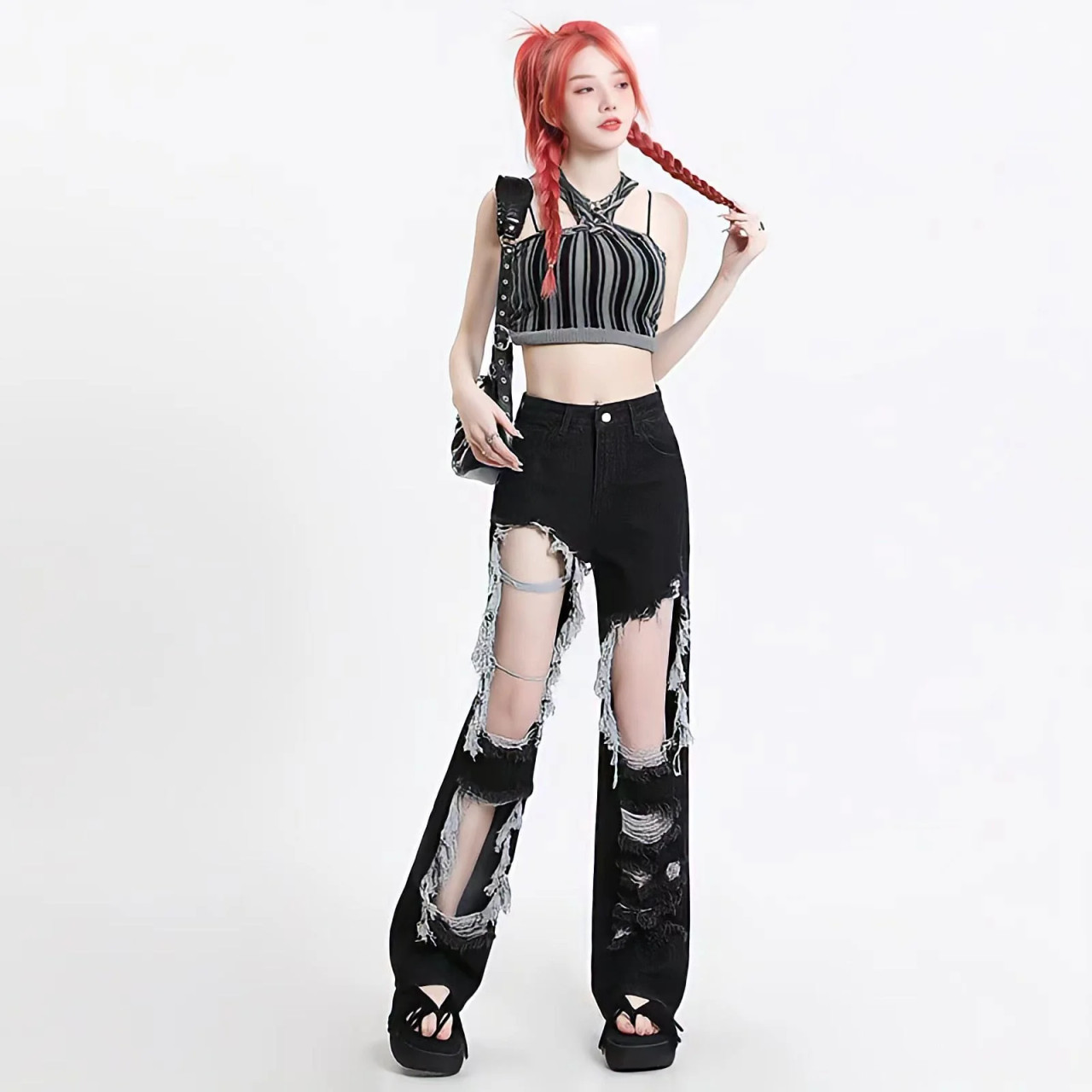 Grunge Aesthetic Extreme Ripped Jeans - Cosmique Studio