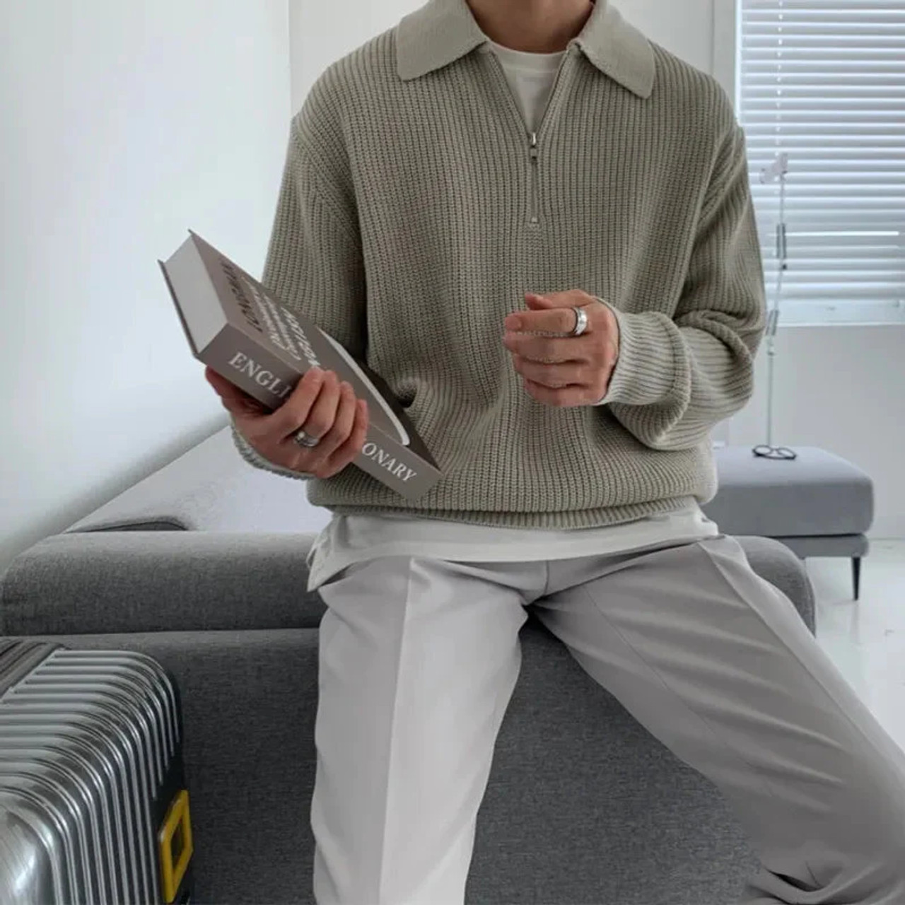Soft Boy Office Style Quarter-Zip Sweater - Cosmique Studio