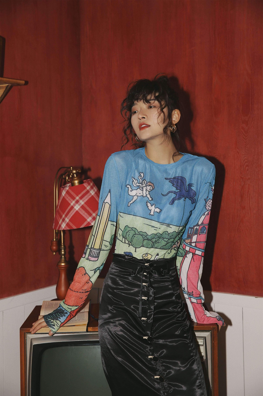 Sheer Mesh Top Graphic Tee - Cosmique Studio Aesthetic Clothing