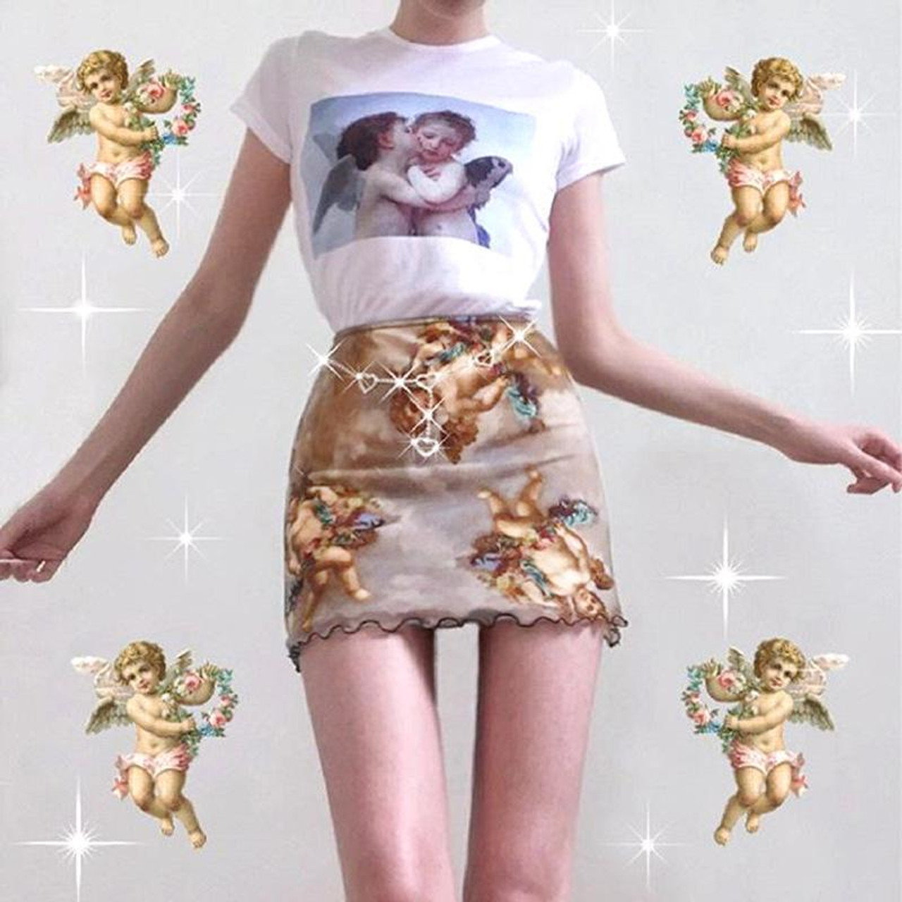 aesthetic cute angel cupid print skirt cosmique studio 4 19648.1643979957