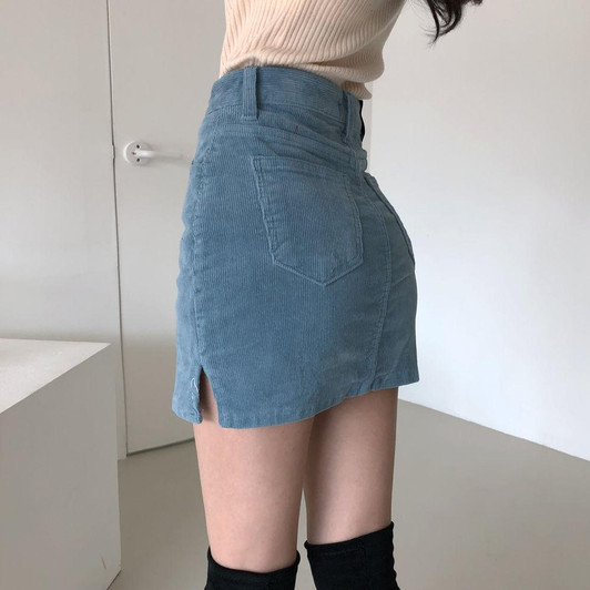 RETRO CORDUROY SEXY SPLIT MINI SKIRT-Cosmique Studio-Aesthetic-Egirl-Grunge-Clothing