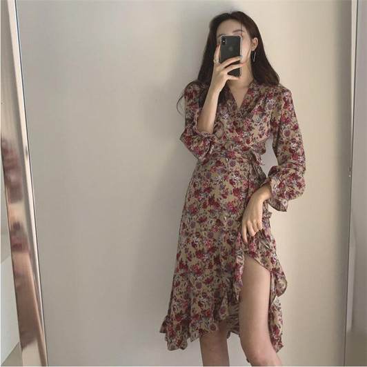 SEXY FLORAL RUFFLES SUMMER MIDI DRESS-Cosmique Studio-Aesthetic-Egirl-Grunge-Clothing