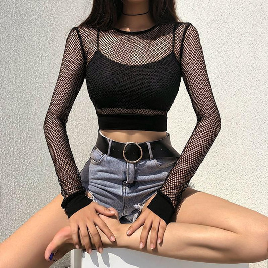 SEXY FISHNET EGIRL CROP TOP-Cosmique Studio-Aesthetic-Egirl-Grunge-Clothing