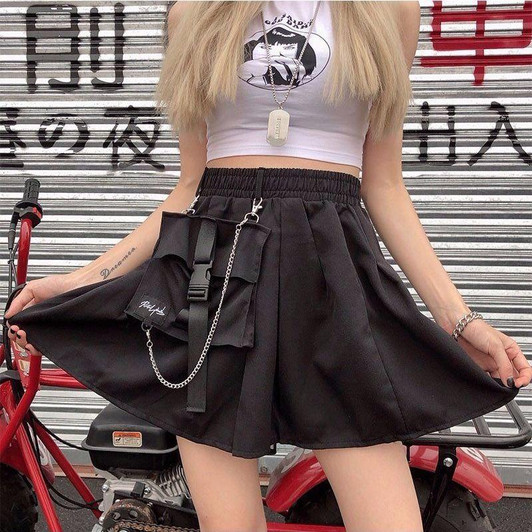 EGIRL PUNK A-LINE POCKET CHAIN MINI SKIRT-Cosmique Studio-Aesthetic-Egirl-Grunge-Clothing