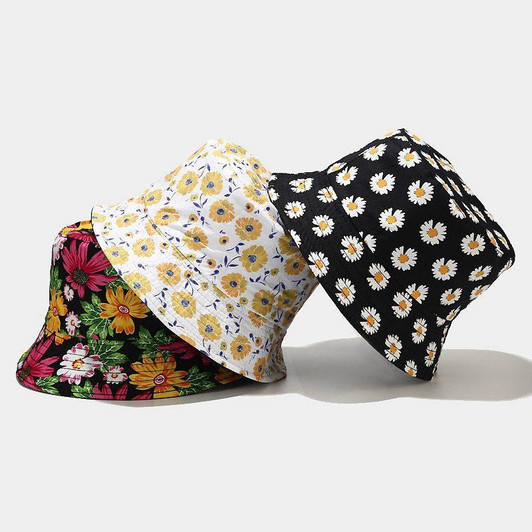 FLOWER PRINTED DOUBLE-SIDED BUCKET HAT-Cosmique Studio