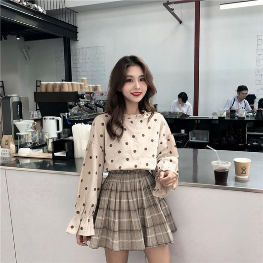 KOREAN STYLE POLKA DOT SHIRT-Cosmique Studio-Aesthetic Clothing Store