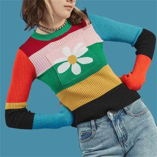 BEST DAISY RAINBOW SWEATER-Cosmique Studio-aesthetic-clothing-store